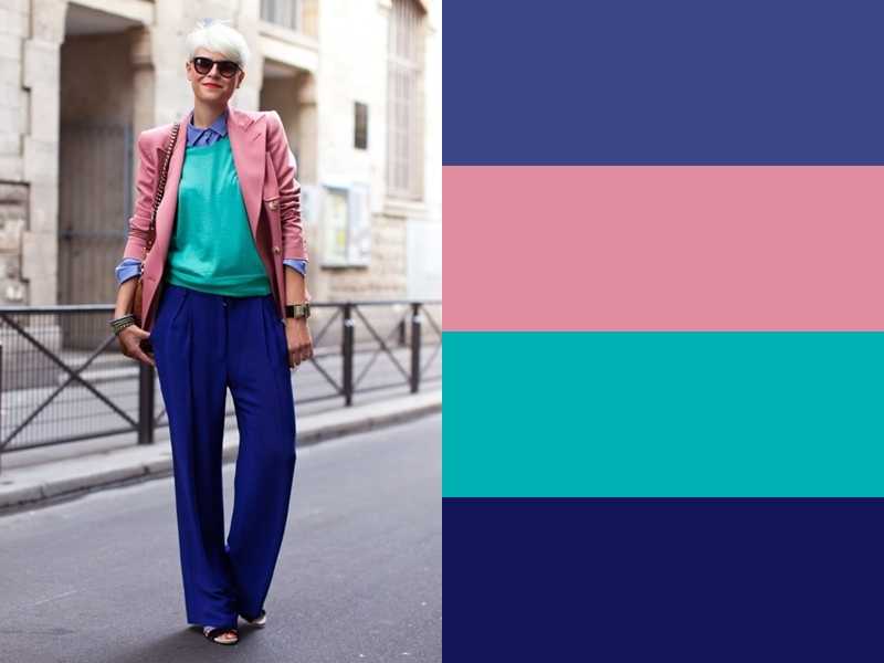 Синий цвет в одежде, сочетание с другими цветами, 20 фото