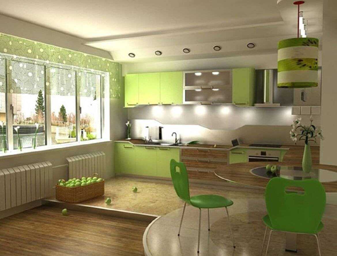 Кухня гостиная в зеленом цвете