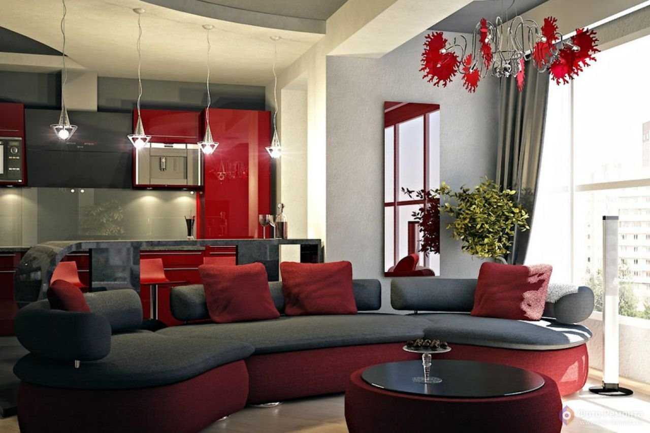 детская комната с красным диваном