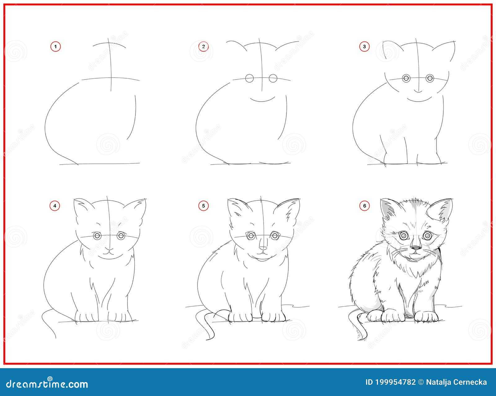 Как поэтапно нарисовать котенка карандашом поэтапно для детей