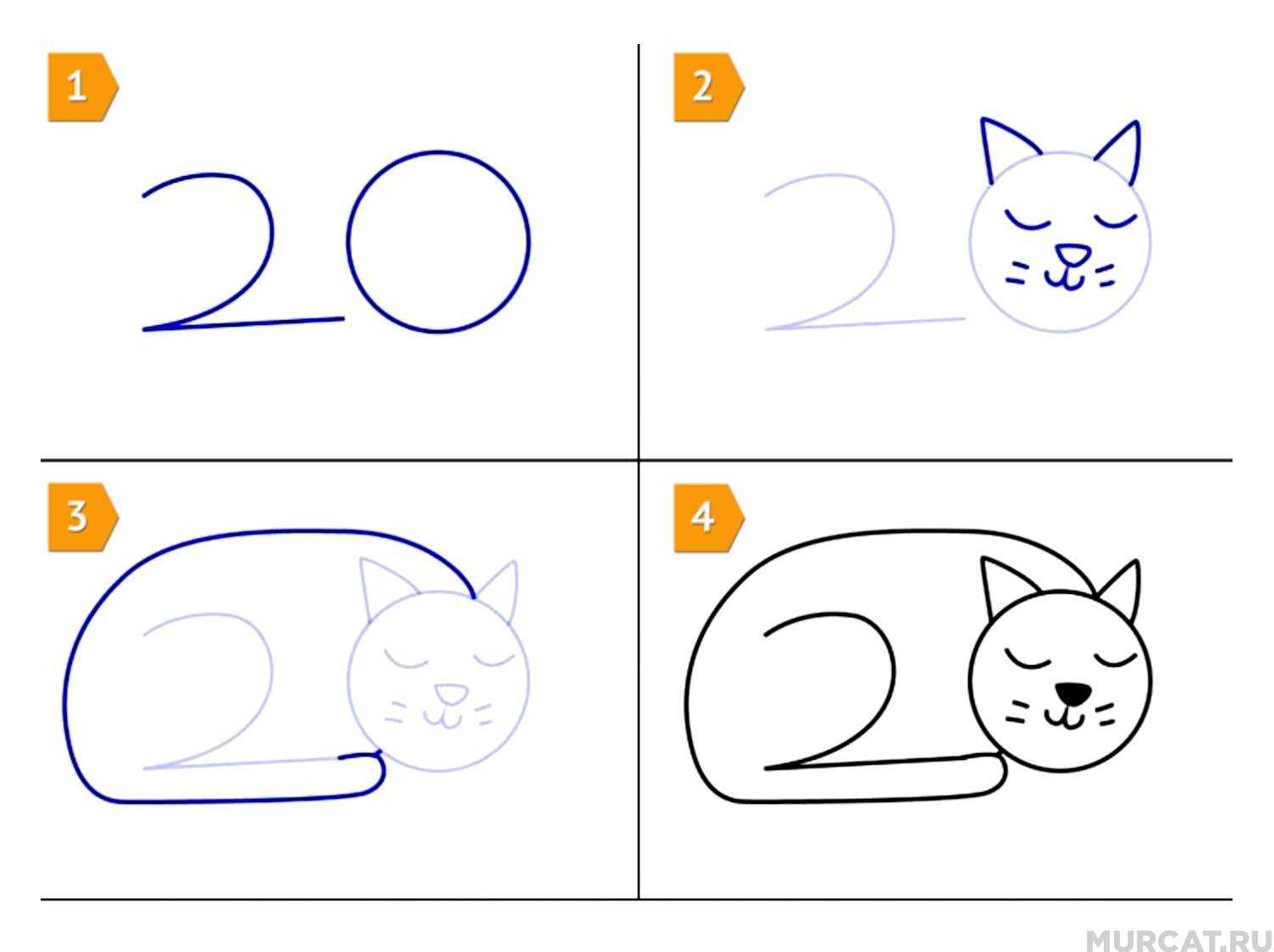 Пошаговый рисунок котенка для детей