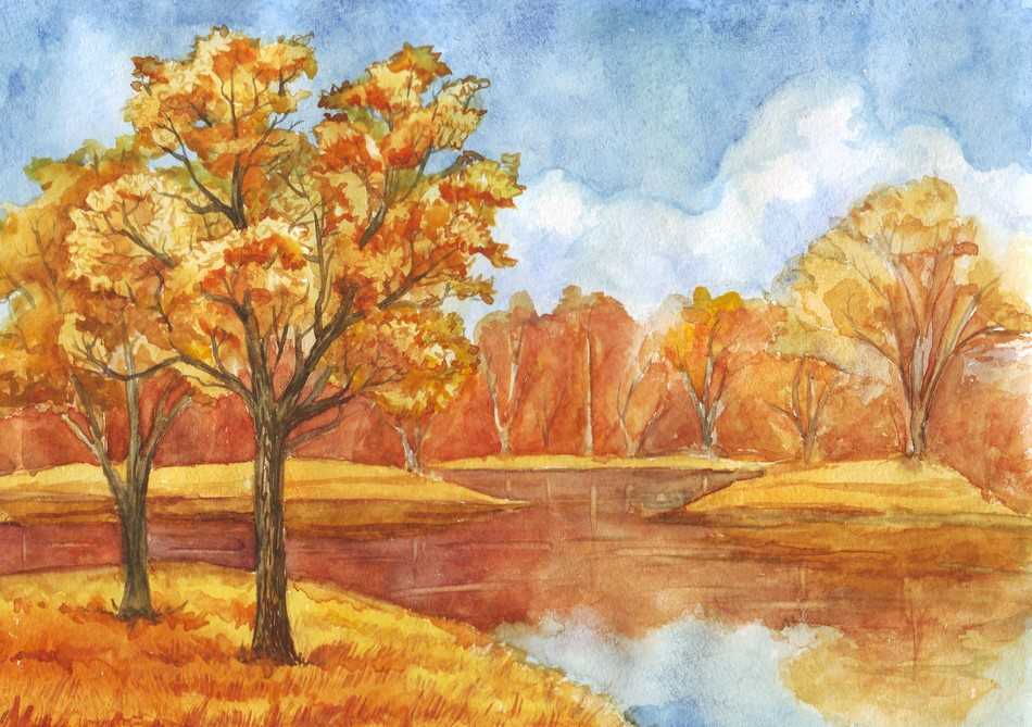 Пейзаж цветными карандашами