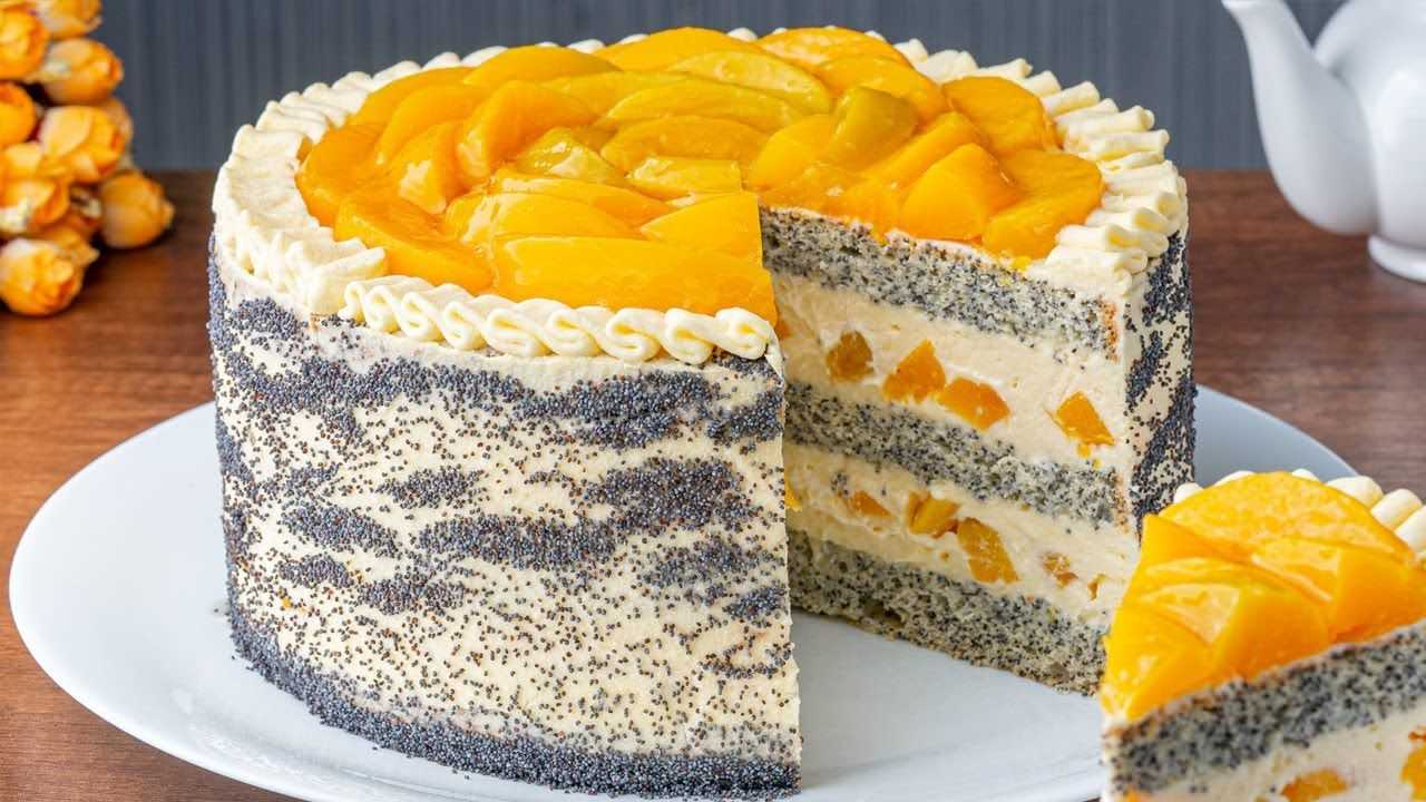 Торт с персиками и творожным кремом